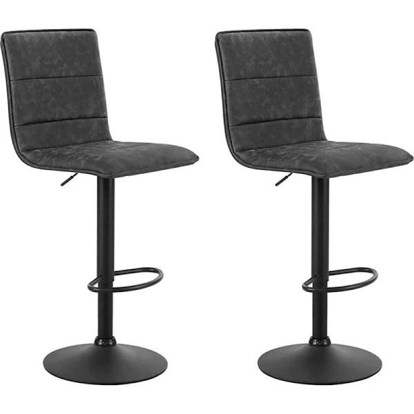 Artiss Set of 2 Bar Stools PU Leather Smooth Line Style Grey and Black