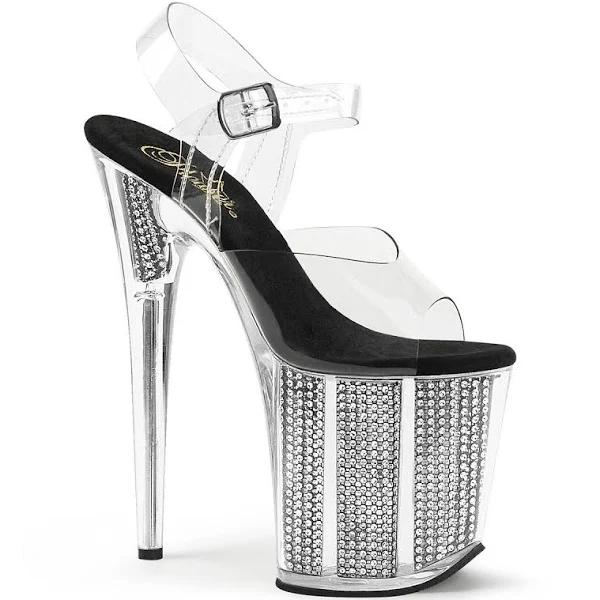 Pleaser FLAMINGO-808SRS Clear/Black SRS Platform Sandal Size 8