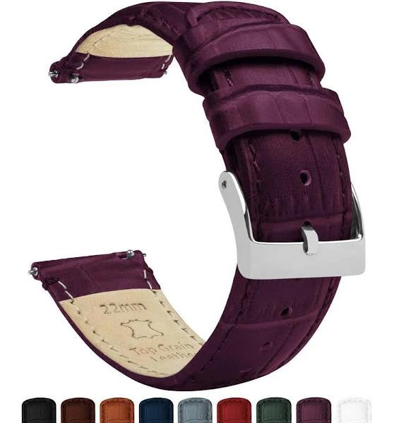 Alligator Grain Leather Watch Band / Strap in Merlot w/ Stainless Steel Buckle, Width 15mm, Standard Length | Barton