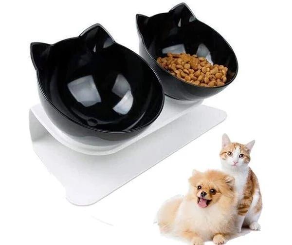 New Double Cat Bowl Pet Bowls Stand Dog Elevated Feeder Food Water Raised Lifted