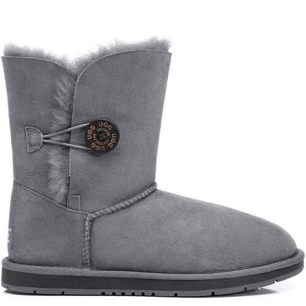 Australian Shepherd Sheepskin UGG Boots Short Button Water Resistant Grey / L10