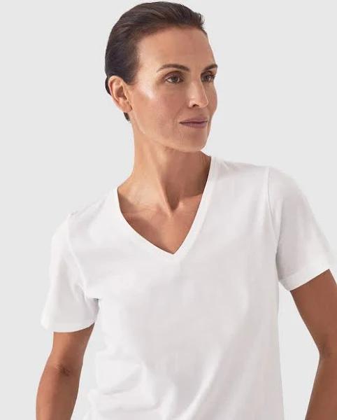 Trenery Pima Cotton V Neck T-Shirt in White Large White AU499975