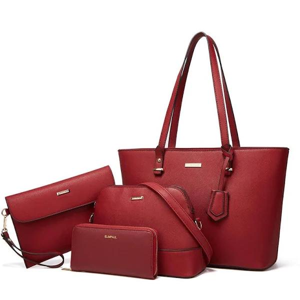 Women Fashion Synthetic Leather Handbags Tote Bag Shoulder Bag Top Handle Satchel Purse Set 4pcs