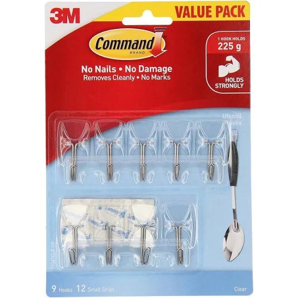 Command Small Clear Adhesive Utensil Hooks - 9 Pack