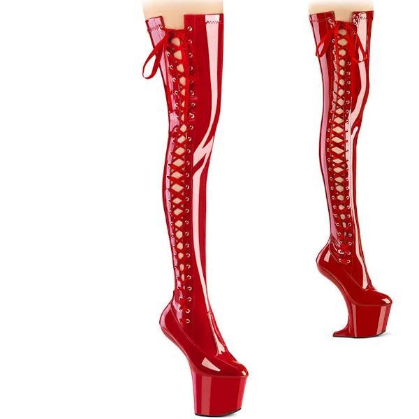 Pleaser CRAZE-3050 Red Pat/Red Thigh Boots Size 8