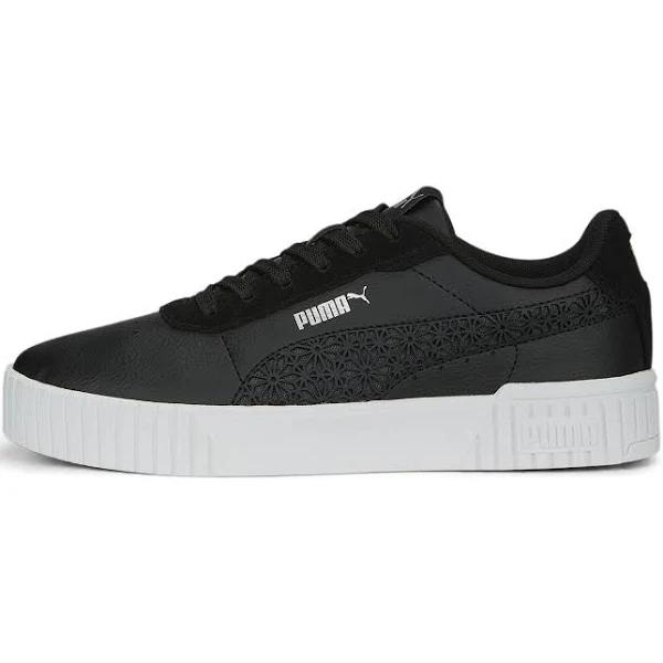 Carina 2.0 Laser Cut Women's Sneakers in Black/Strong Gray/Silver, Size 6 by Puma