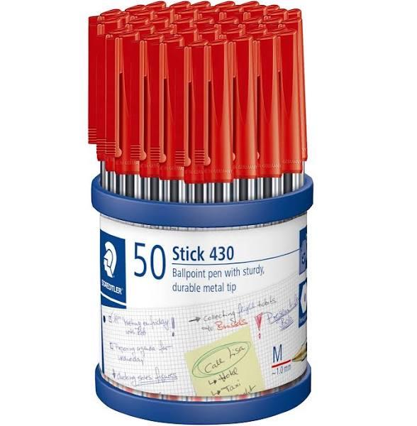 Staedtler 430 Stick Ballpoint Pen Medium Red Cup 50