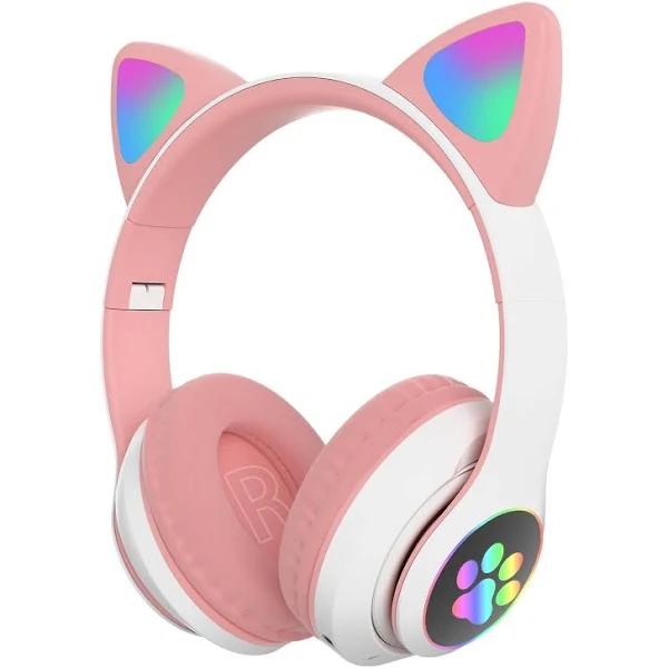 Deliawinterfel Flash Light Cute Cat Ears Wireless Headphone White Pink