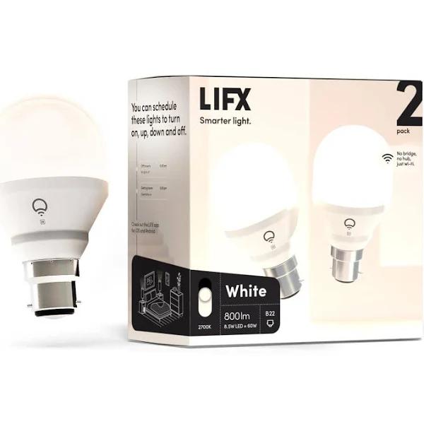 LIFX HB2L3A19LW08B22AU Smart Light 800 Lumen B22 White - Pack 2