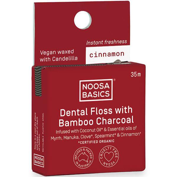 Noosa Basics - Dental Floss With Bamboo Charcoal - Cinnamon (35m)