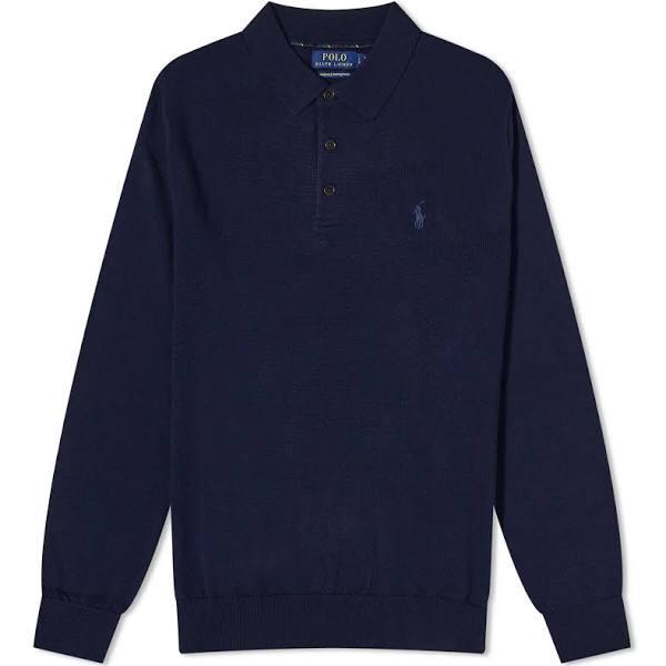 Polo Ralph Lauren - Long Sleeve Knitted Polo Shirt - Navy - Large