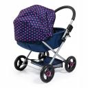 Bayer Cosy Doll Pram - Dark Blue With Pink Hearts