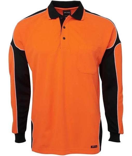 JB's HV 4602.1 L/S Arm Panel Polo - 6AP4L, XS / Orange/Black