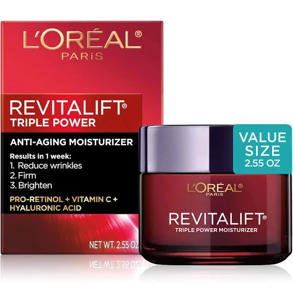 Loreal Paris Skincare Revitalift Triple Power Anti-Aging Face Moisturizer with Pro Retinol, Hyaluronic Acid & Vitamin C to Reduce Wrinkles, Firm and B