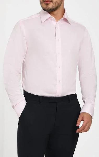 Dobell Pink Herringbone 100% Cotton Easy Care Shirt