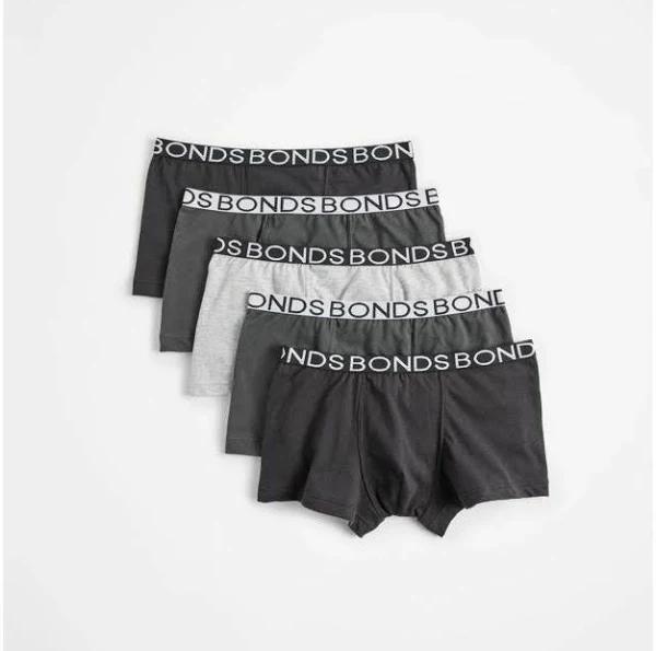 Bonds Boys Trunks 5 Pack - Grey - 6-8 - AfterPay & zipPay Available