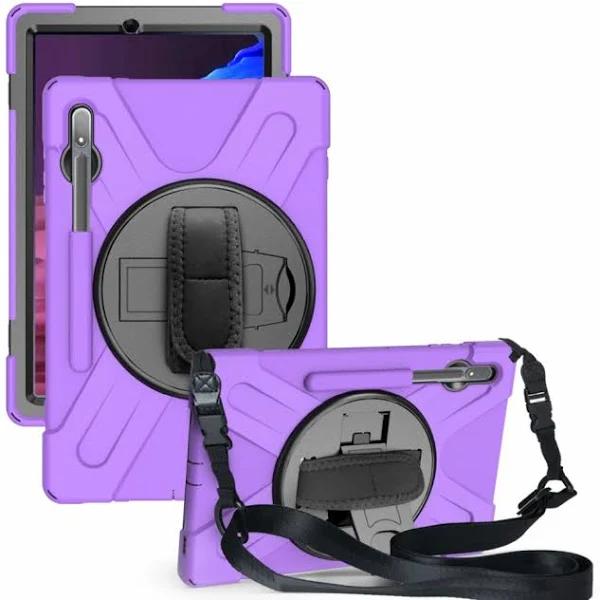 for Samsung Galaxy Tab S8+ Plus (2022)/Tab S7+ Plus (2020) Case, Shielding Cover, Shoulder+Hand Strap, Purple