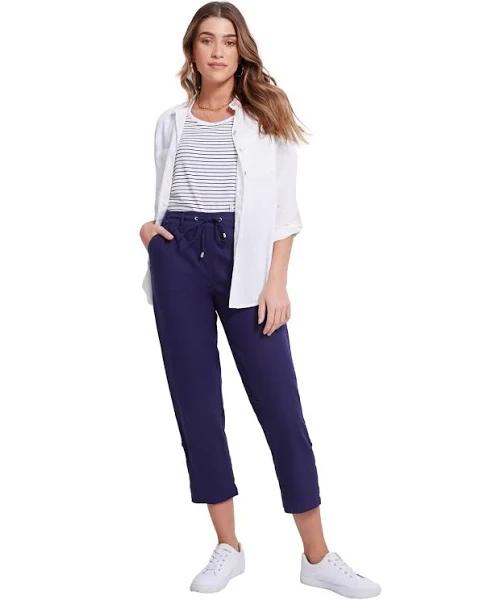 Katies Linen Ankle Roll Up Pants - Size 14 - Womens - Dark Navy