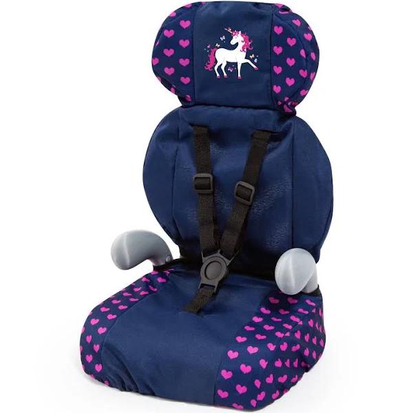 Bayer Doll Car Booster Seat Dark Blue Pink Hearts and Unicorn