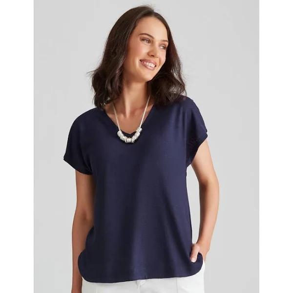 Katies Knitwear V-Neck Textured Blouse - Size S - Womens - Navy