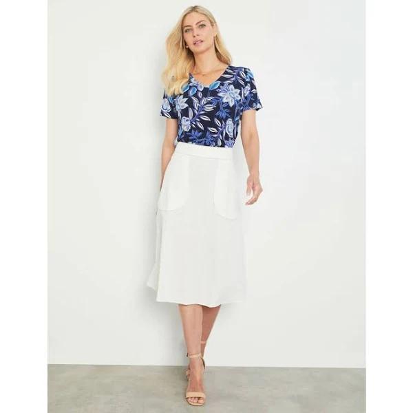 Noni B A-Line Linen Skirt - Size 14 - Womens - White