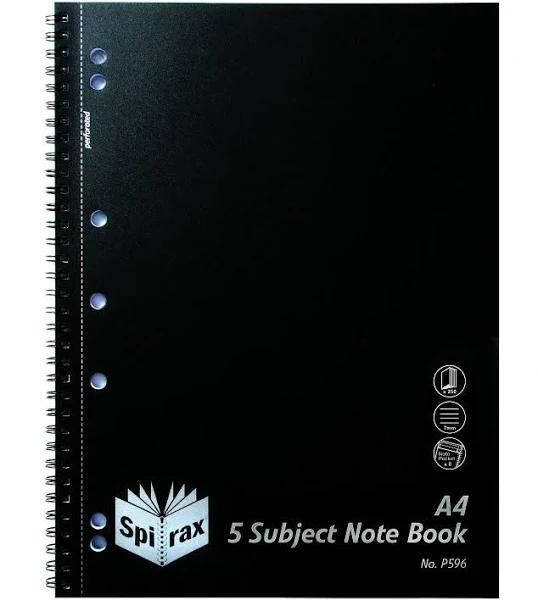 Spirax P596 A4 Polypropylene 5 Subject Notebook 250 Page