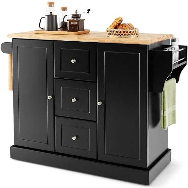 Giantex Mobile Kitchen Island Cart Serving Trolley Buffet Sideboard Cabinet Black