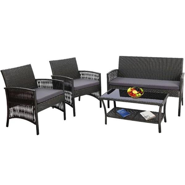 Gardeon Outdoor Wicker Cushion Furniture Set - Dark Grey