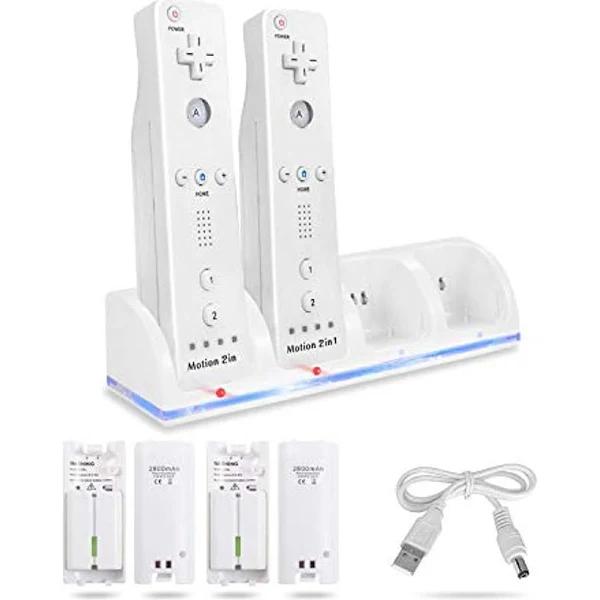 4-in-1 Charging Station For Nintendo Wii,Wii U Remote Controller,with 4 Rechargeable Battery Packs (4 Port Charging Station+4 Pcs 2800mAh