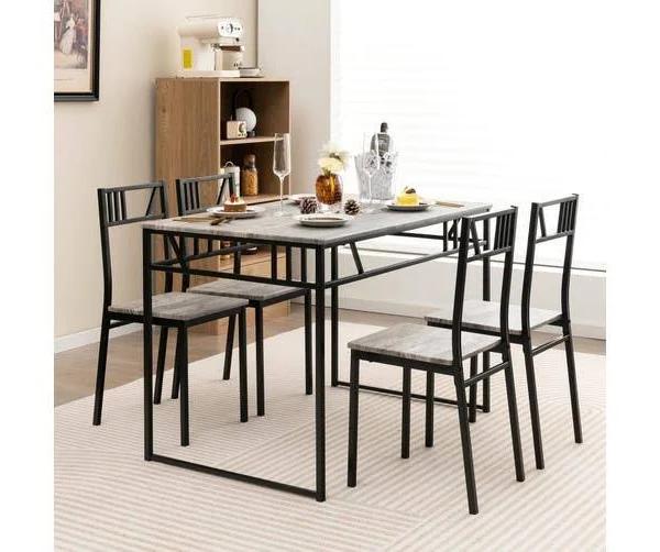 Giantex 5pcs Dining Table & Chairs Set Dining Furniture Set Metal Frame Dining Room Kitchen Restaurant w/4 Chairs