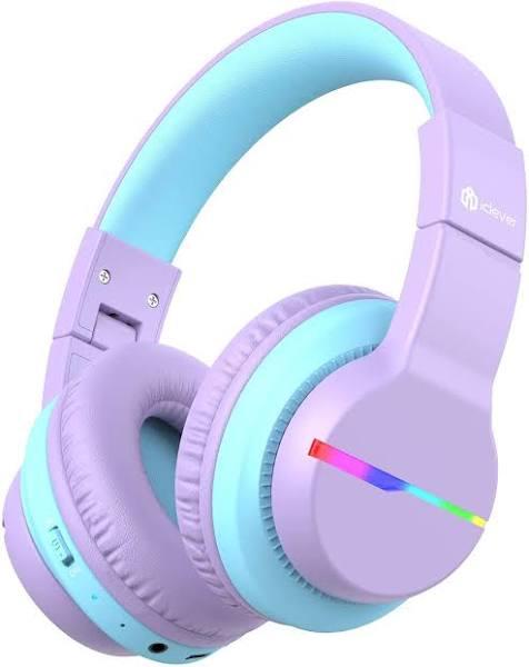 iClever BTH12 Wireless Kids Headphones, Colorful Led Lights Kids Headphones with 74/85/94dB Volume Limited Over Ear, 55H Playtime, Bluetooth 5.2,