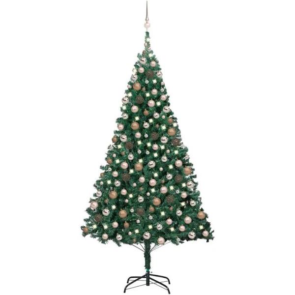 vidaXL Artificial Christmas Tree with LEDs&Ball Set Green 210 cm PVC