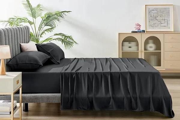 Ovela 100% Natural Bamboo Bed Sheet Set (Charcoal, King Single)