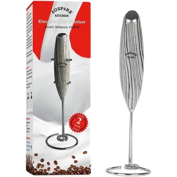 Auspure Milk Frother Handheld Electric Battery-operated Milkpure-100 White Wood Grain