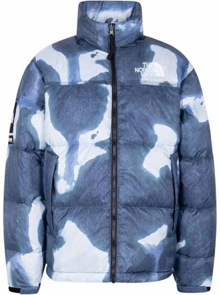 Supreme x TNF Bleached Denim Print Nuptse Jacket - Blue