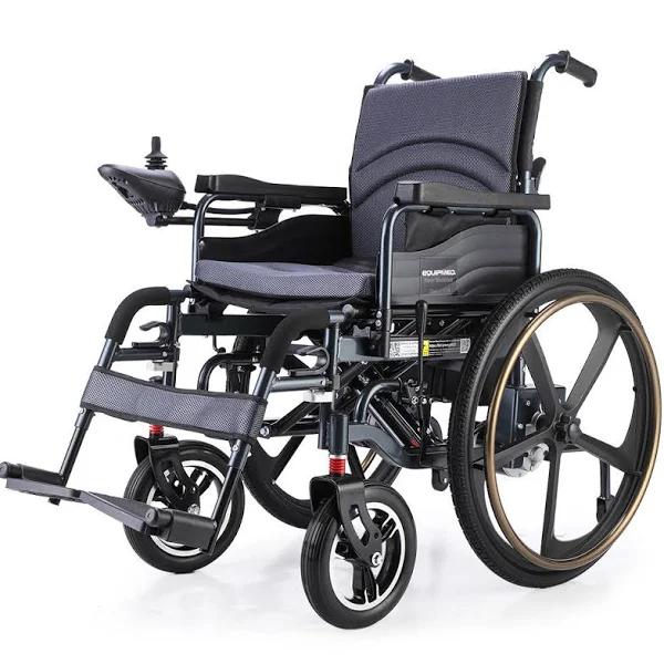 EQUIPMED Power Electric Wheelchair, Folding, 12km Max Range, Lithium Battery, 24" Rear Wheels, Black