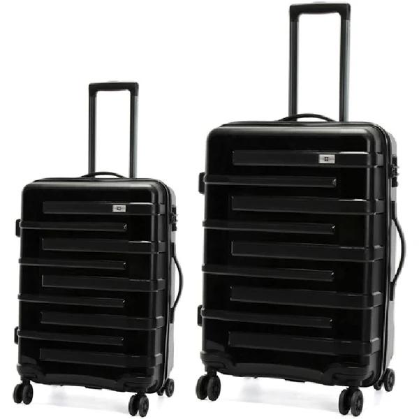 Swisswin 2 Pieces Suitcase Swiss Luggage Suitcase Lightweight With TSA Locker 8 Wheels 360 Degree Rolling Hardcase - Black