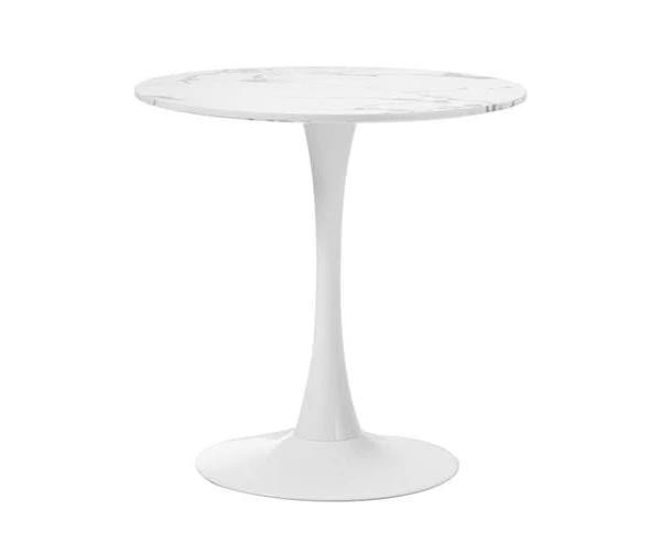 Oikiture 60cm Dining Table Kitchen Marble Tulip Round Metal Leg White