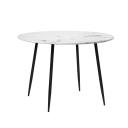 Oikiture 110cm Dining Table Round Wooden Table with Marble Effect Metal Legs White