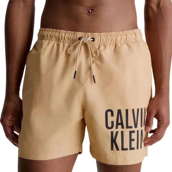 Calvin Klein Medium Drawstring Intense Power Swim Shorts Beige Black - S