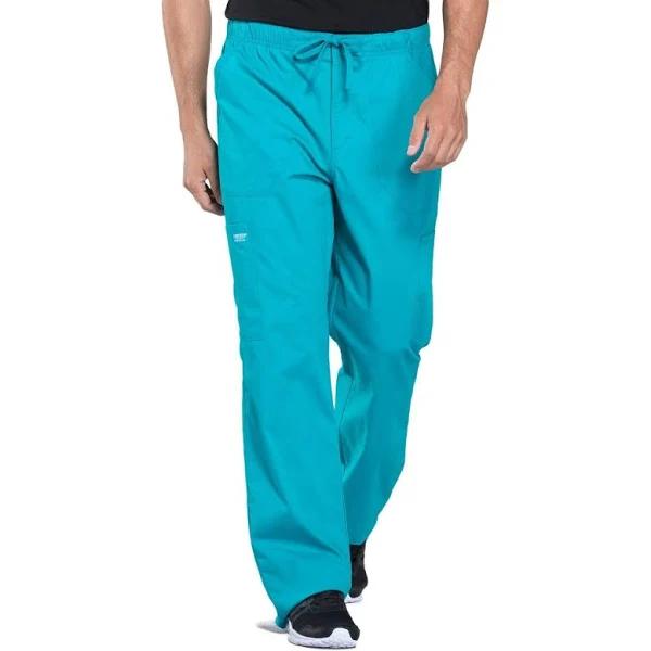 Cherokee WW190 Men's Tapered Leg Drawstring Cargo Pant 63% Polyester 34% Cotton 3% Spandex poplin, Price/Each - Teal Blue, M