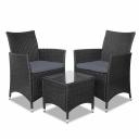 Gardeon 3pc Bistro Wicker Outdoor Furniture Set Black