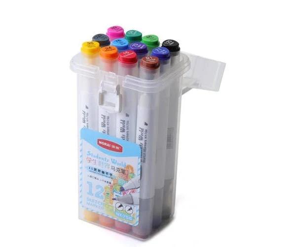 Nora Children Art Graffiti Double-headed Marker Pen Set Specification: White Pole 12 Color Water-based Marker