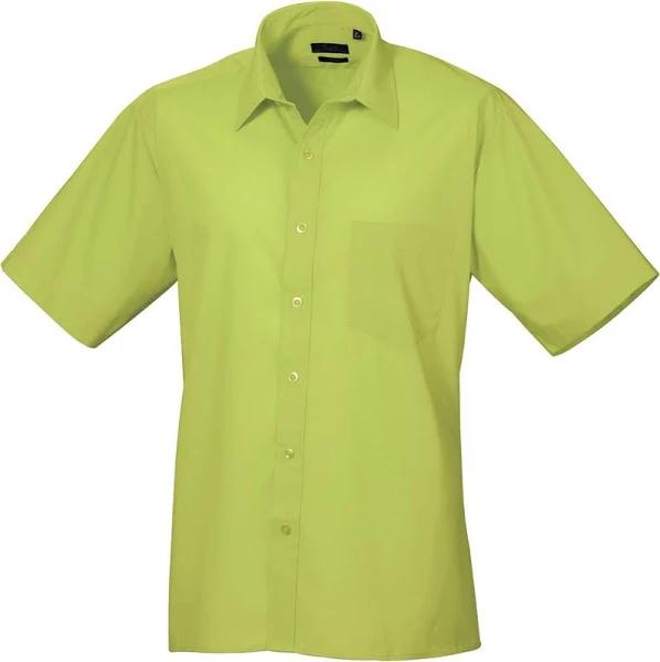 Premier Mens Short Sleeve Formal Poplin Plain Work Shirt Lime Poplin Shirt