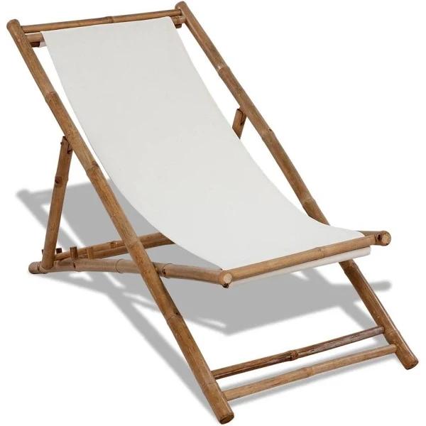 vidaXL Outdoor Deck Chair Bamboo and Canvas