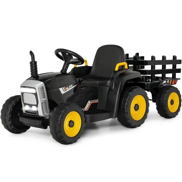 Costway 12V Ride On Tractor With Trailer and Remote Control For Kids -Black