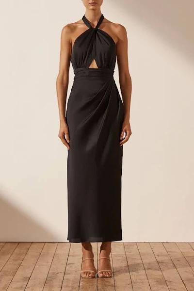 SHONA Joy Luxe Gathered Halter Midi Dress - Onyx