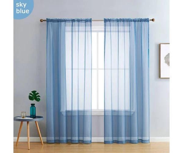 Pair of Sky Blue Sheer Curtain 140x213cm Rod Pocket Voile Curtains