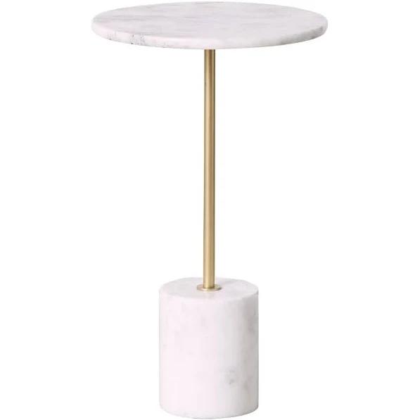 Layla White Marble Round Side Table Large 35.5x61.5cm | White Marble | Homewares | Early Settler Furniture