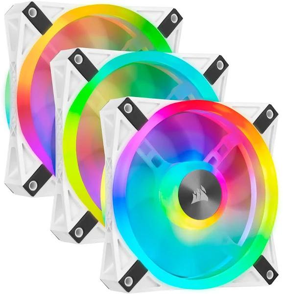 Corsair iCUE QL120 RGB White 120mm PWM Fan - Three Pack with Lighting Node Core